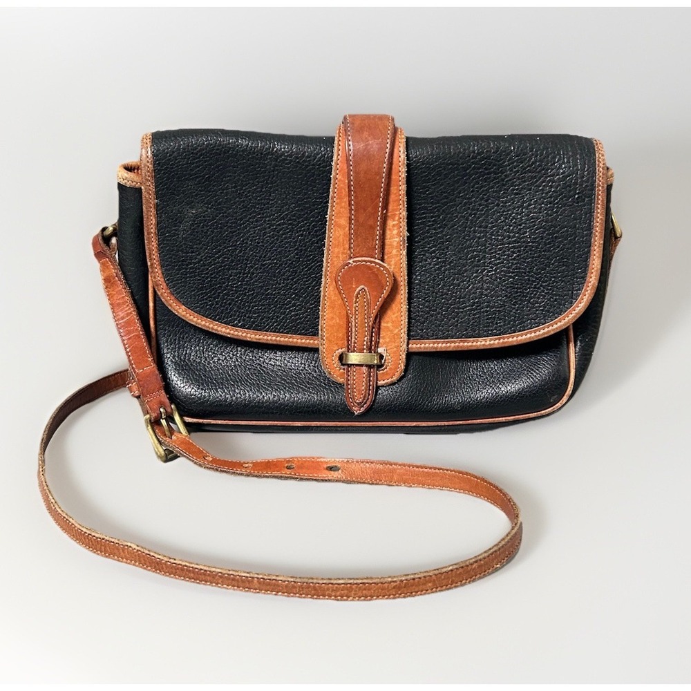 VTG Dooney & Bourke All Weather Leather AWL Black Equestrian Bag Crossbody 11x7
